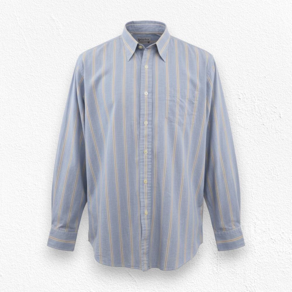 Vintage 90s Lucky Brand Blue Striped Shirt Casual Cotton Button Down Size Large